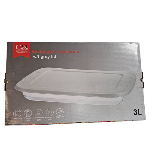 Continental Home 3L Rectangular Casserole Dish with Grey Lid